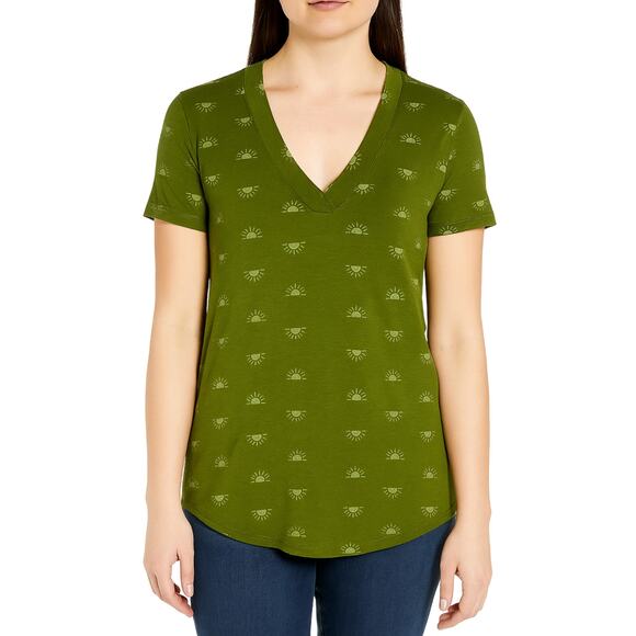 Market & Spruce V-Neck Short Sleeve T-Shirt Green NWT Size Small Soft - Picture 1 of 7